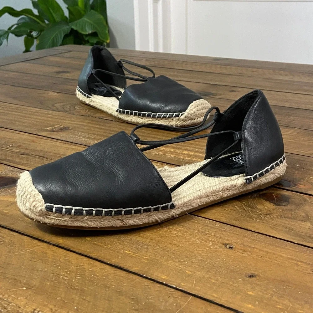 Eileen Fisher Womens Black Leather Espadrille Flats dOrsay Strappy Shoes 7.5